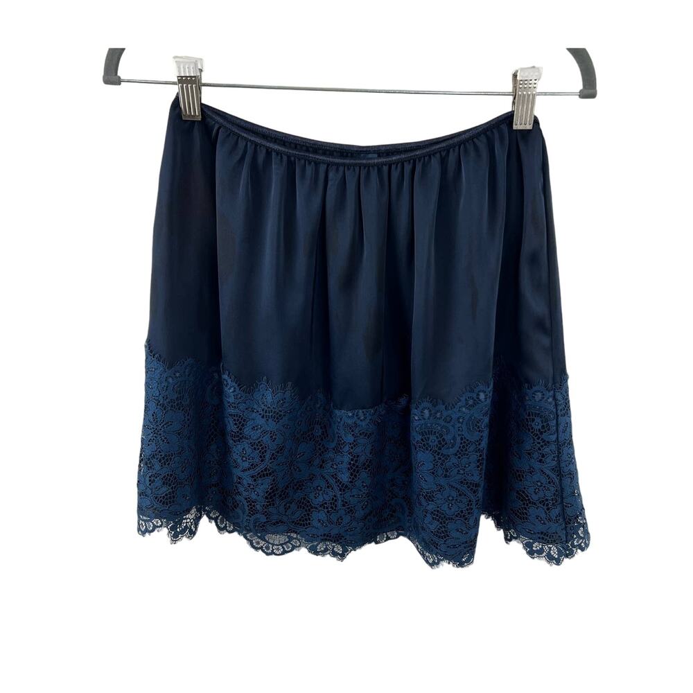 Anthropologie FARM RIO Navy Blue Lace Hem Elastic Waist Polyester Mini Skirt S